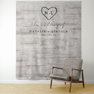 Carved Sweethearts Wedding Photo Booth Backdrop Tapestry