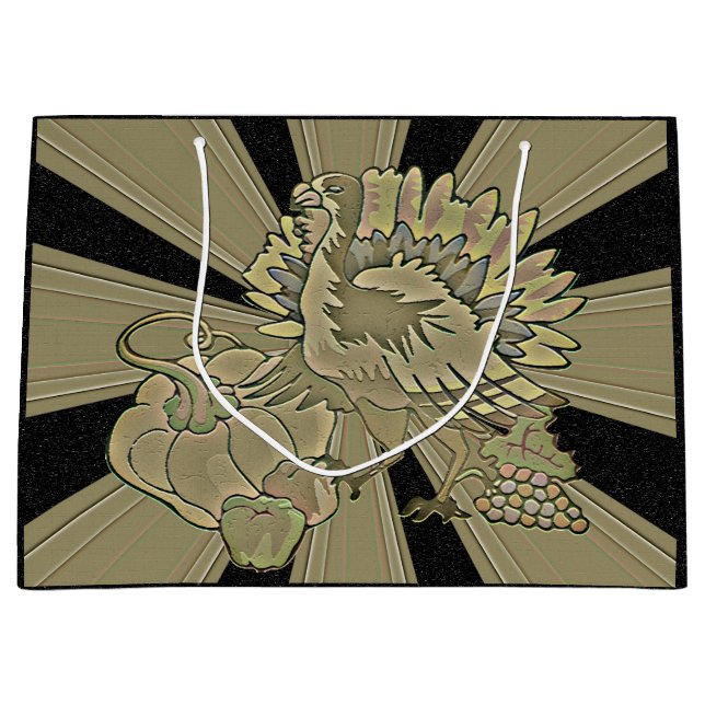 Carved Thanksgiving Turkey - Large Gift Bag (Front)