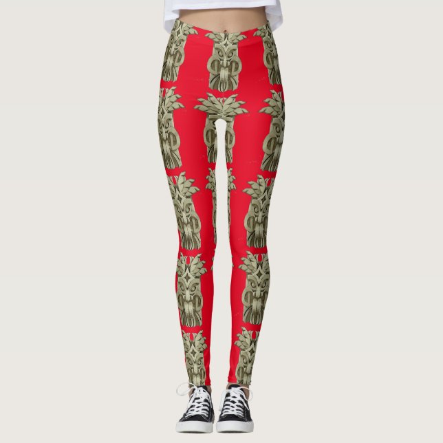 Carved Tiki Sculpture Thunder Leggings (Front)