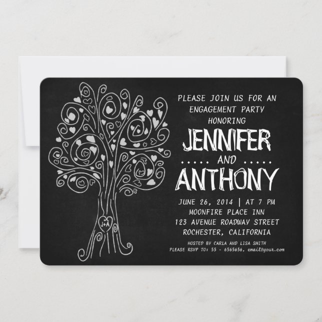 carved tree chalkboard engagement party invitation (Front)