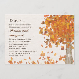 Carved Tree Fall 50th Anniversary Photo Invitation