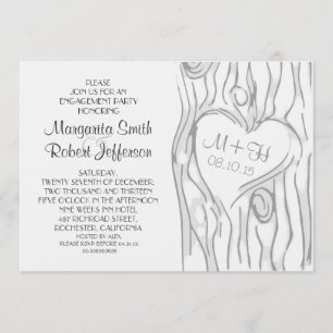 carved tree modern engagement party invitations