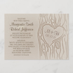 carved tree rustic wedding invitations