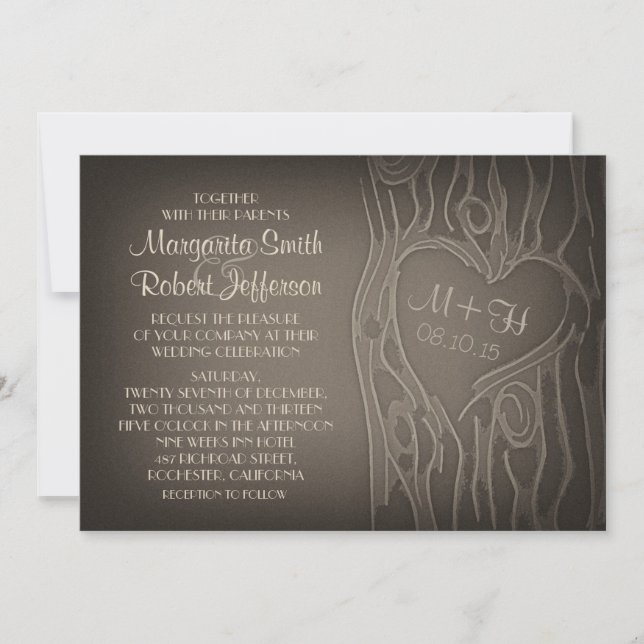 carved tree vintage wedding invitations (Front)