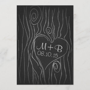 carved tree wood black save the date card