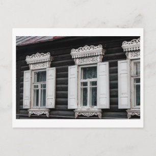 Carved Window Frames Old Log House Architecture Postcard