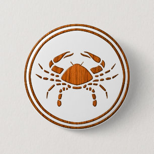 Carved Wood Cancer Zodiac Symbol 6 Cm Round Badge