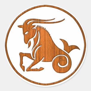 Carved Wood Capricorn Zodiac Symbol Classic Round Sticker