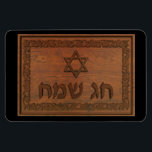 Carved Wood Chag Sameach Magnet<br><div class="desc">Suitable for Chanukkah or other Jewish holidays. Features a computer-generated "old wood carving" of a Magen David (Star of David),  text reading "Chag Sameach" and a floral border.</div>