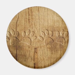 Carved Wood Dog Paw Print Magnet