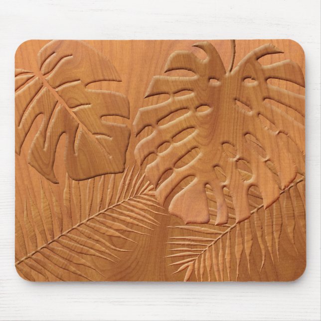 Carved Wood Foliage Faux Print Mouse Pad (Front)