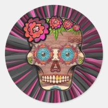 Carved-wood-look sugar skull w/ Floral Crown