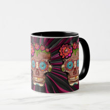Carved-wood-look sugar skull w/ Floral Crown