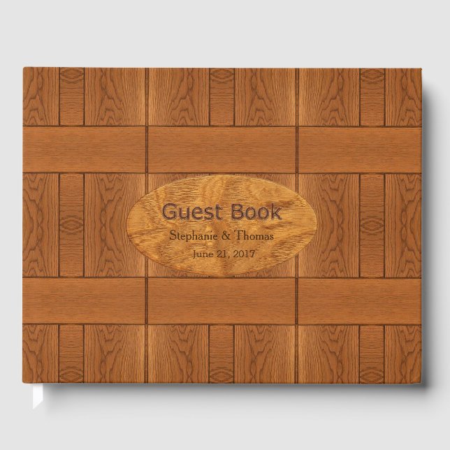 Carved Wood Look Wedding Guest Book (Front)