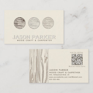 Carved wood professional carpenter Qr code Business Card