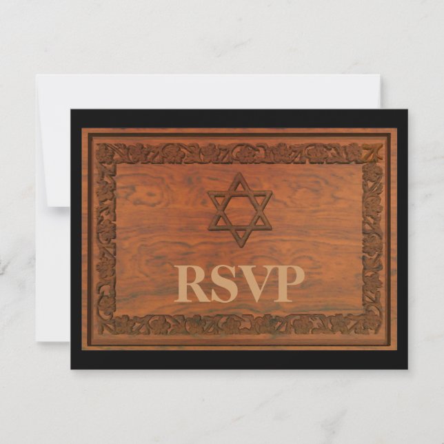 Carved Wood Star Of David RSVP Card (Front)