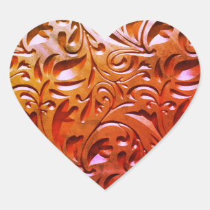 Carved wood woodgrain look abstract heart brown heart sticker