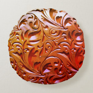 Carved wood woodgrain look elegant abstract round cushion