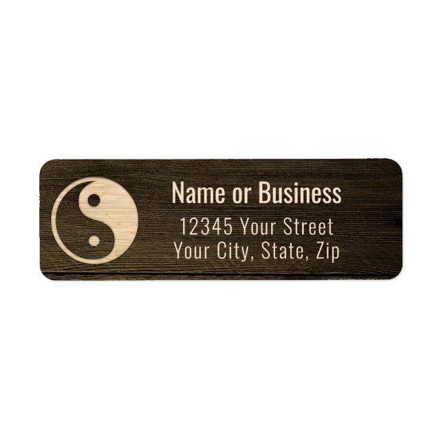 Carved Wood Yin Yang Return Address Label (Front)