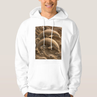 Carved Wooden Dolphins Ocean Waves Graphhic Hoodie