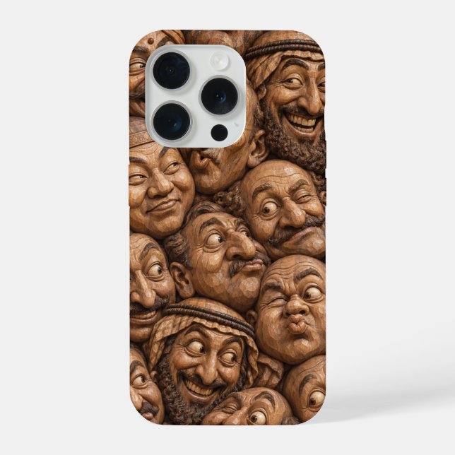 Carved Wooden Faces Vintage Boho Pattern iPhone Case (Back)