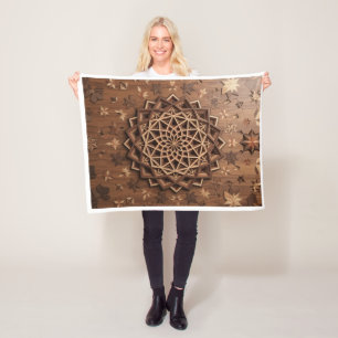 Carved Wooden Mandala Brown Texture Art Fleece Bla Blanket