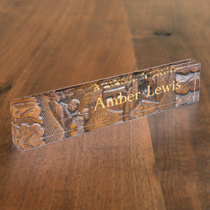 Carved wooden oriental look nameplate