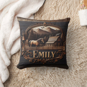 Carved Wooden Sign of Emily at Country Farm Cushion