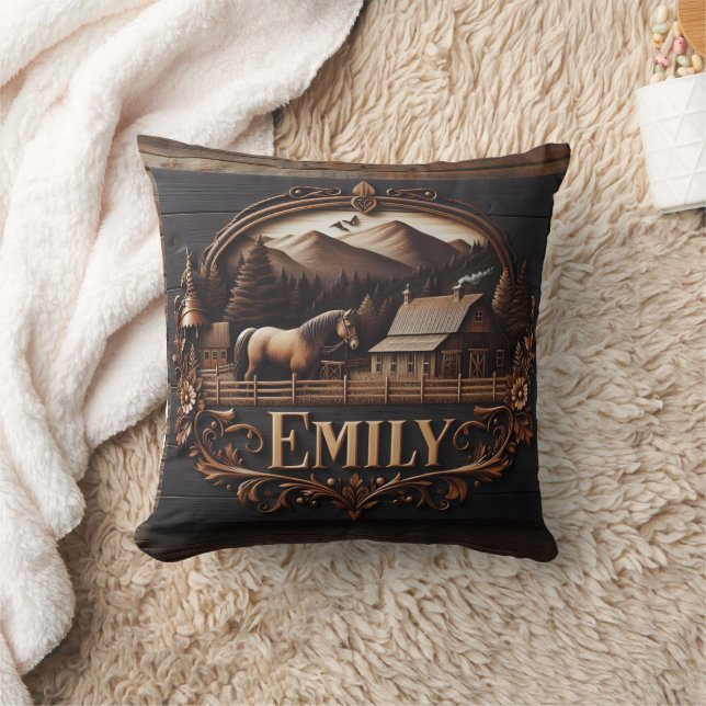 Carved Wooden Sign of Emily at Country Farm Cushion (Blanket)
