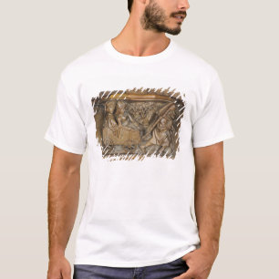 Carving depicting a couple in cart pulled by a T-Shirt