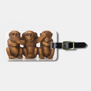 Carving of three wooden monkeys luggage tag