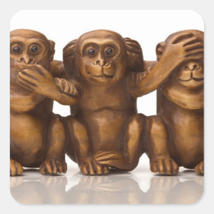 Carving of three wooden monkeys square sticker