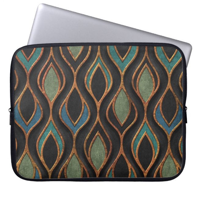 Carving Waves: Bronze Copper Texture Laptop Sleeve (Front)