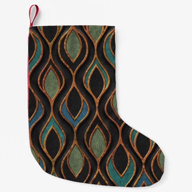 Carving Waves: Bronze Copper Texture Small Christmas Stocking (Front)