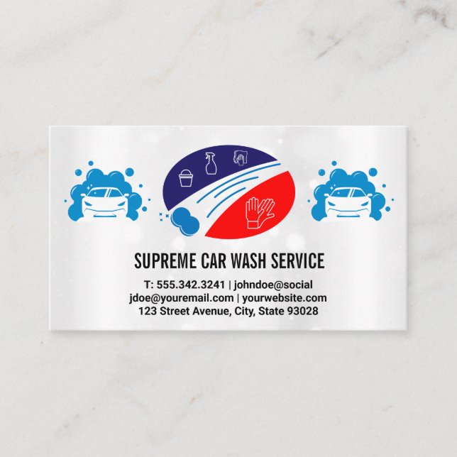 Carwash Bubbles Logo | Car Cleaning Logo Business Card (Front)