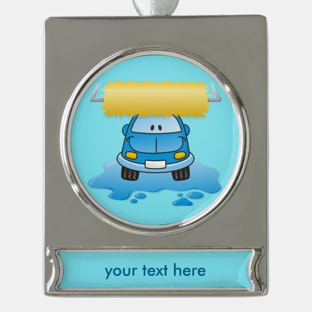 Carwash cartoon silver plated banner ornament (Front)