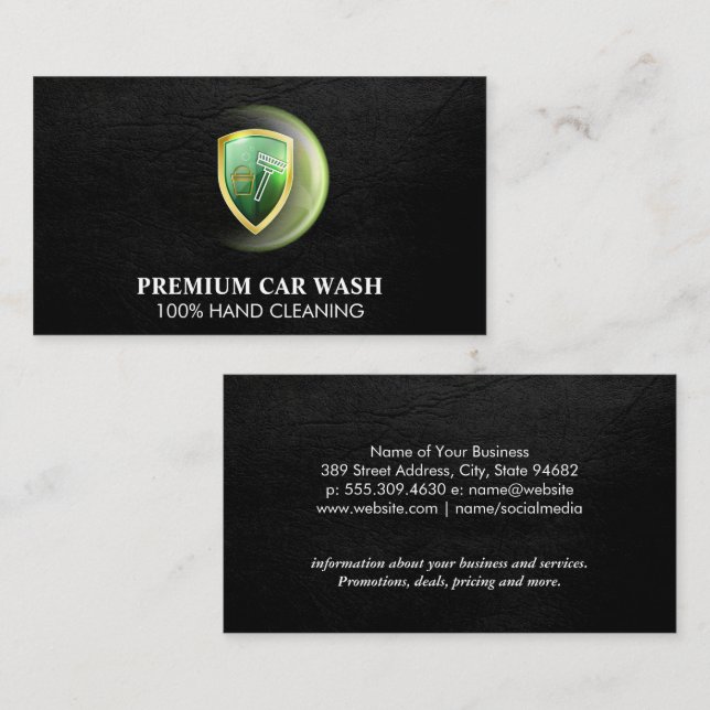Carwash Logo | Leather Monogram Business Card (Front/Back)