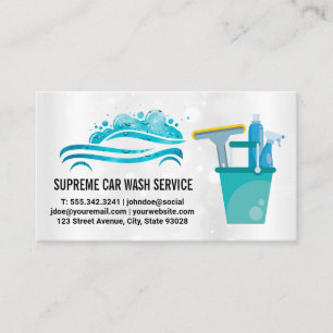 Carwash Logo Water Drops Cleaning Tools Business Card