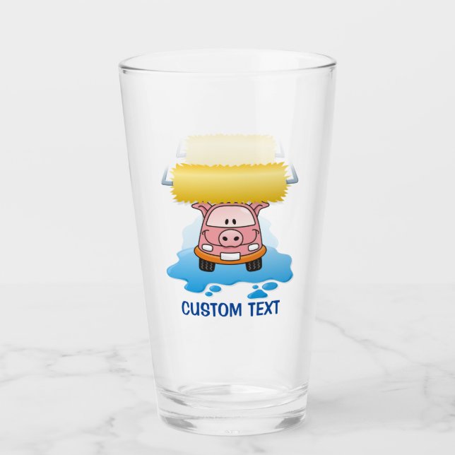 Carwash Pig Cartoon Glass (Front)