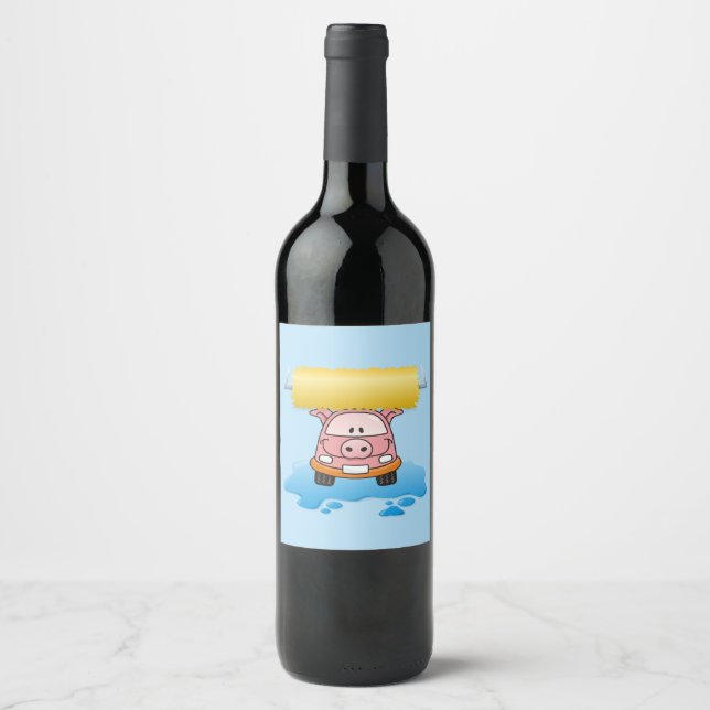 Carwash pig cartoon wine label (Front)