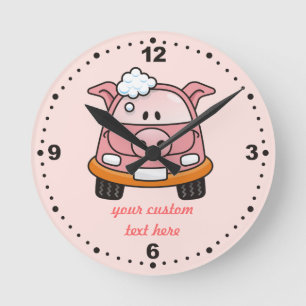 Carwash pig round clock