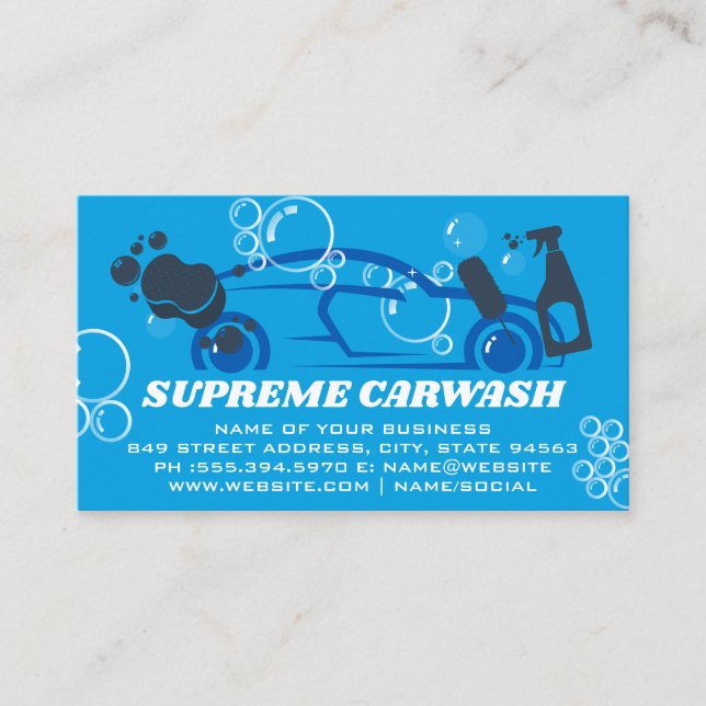 Carwash Supplies | Soap Bubbles | Auto Logo Business Card (Front)