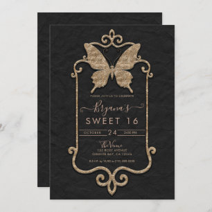 Casa Mariposa Pink & Black Butterfly Sweet 16 Invitation