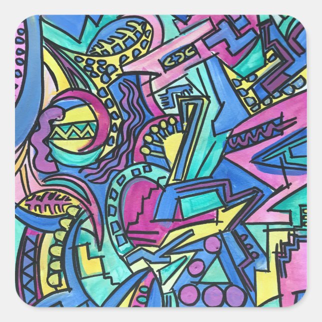 Casa Mia-Hand Painted Abstract Art Square Sticker (Front)