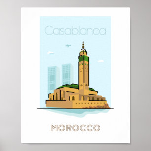 Casablanca city travel poster - morocco travel