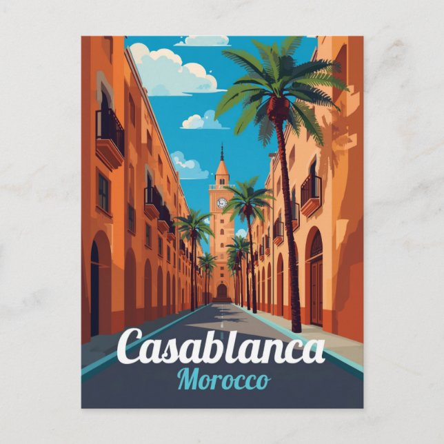 Casablanca Clock Tower Travel Art Postcard (Front)