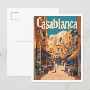 Casablanca Morocco Art Vintage Travel Illustration Postcard