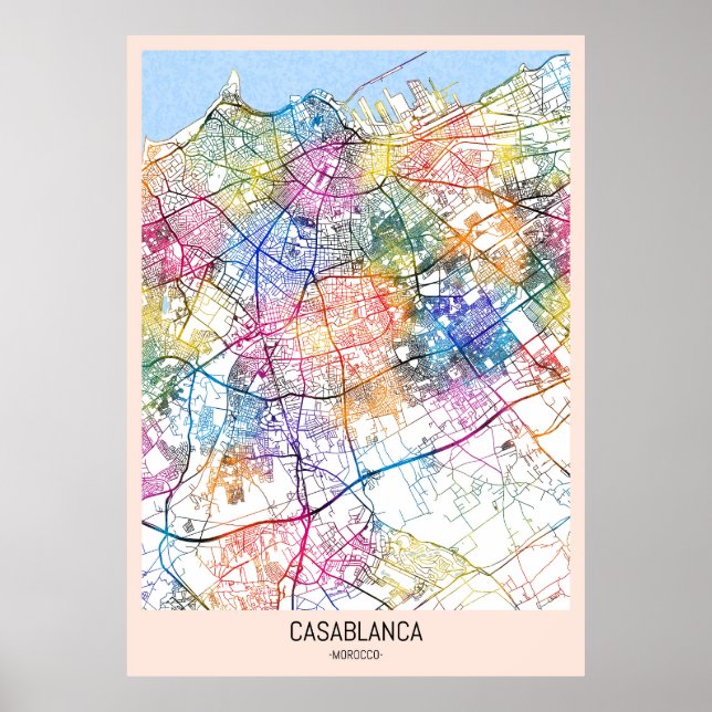 Casablanca Morocco City Map Poster (Front)