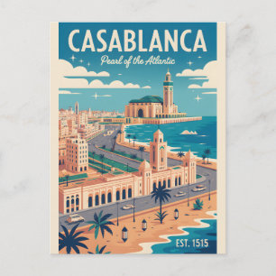 Casablanca Morocco Retro Travel Poster Art Postcard