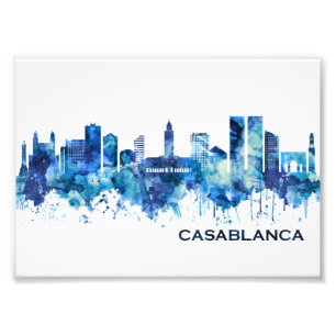 Casablanca Morocco Skyline Blue Photo Print
